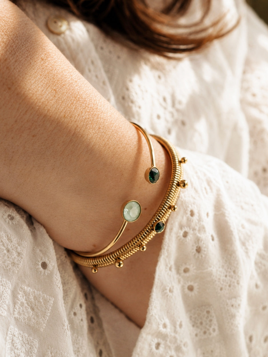Swarovski Adjustable Bangle in Green and Gold
