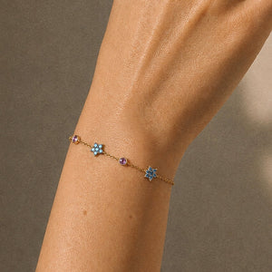 Beautiful Delicate Floral Bracelet in Light Blue and Purple