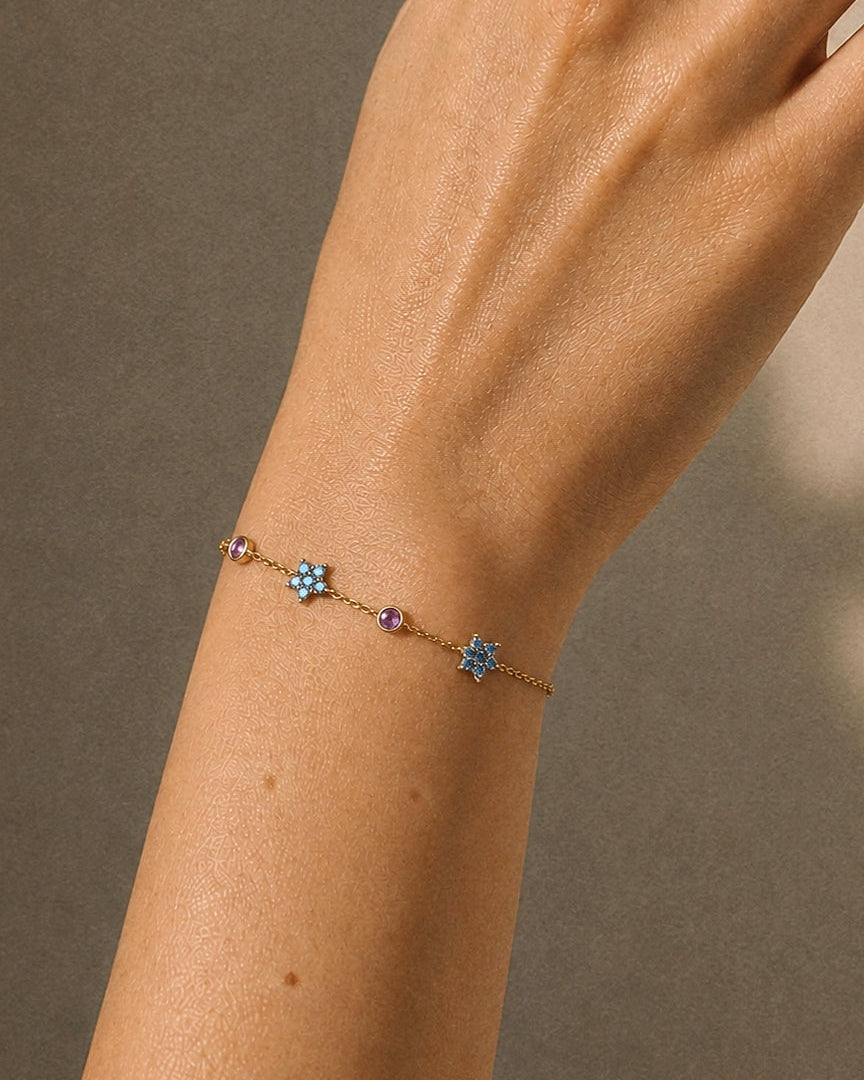 Beautiful Delicate Floral Bracelet in Light Blue and Purple