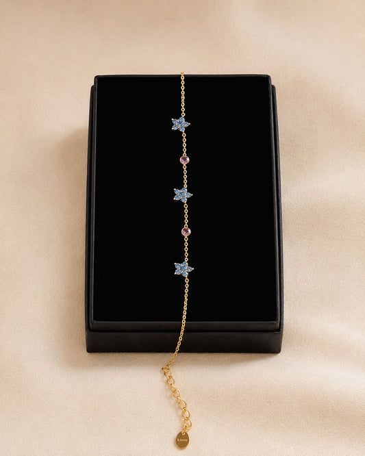 Beautiful Delicate Floral Bracelet in Light Blue and Purple