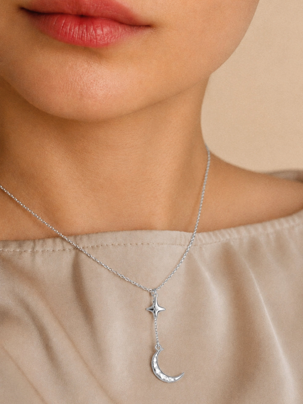 Star and Crescent Moon Neckless in Silver