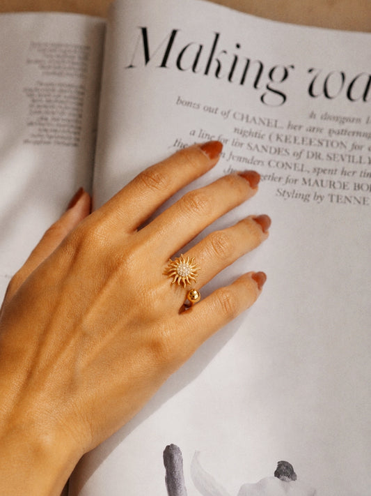 Front Open Sunflower Ring in Gold