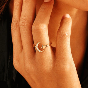 Moon & Star Solitaire Ring