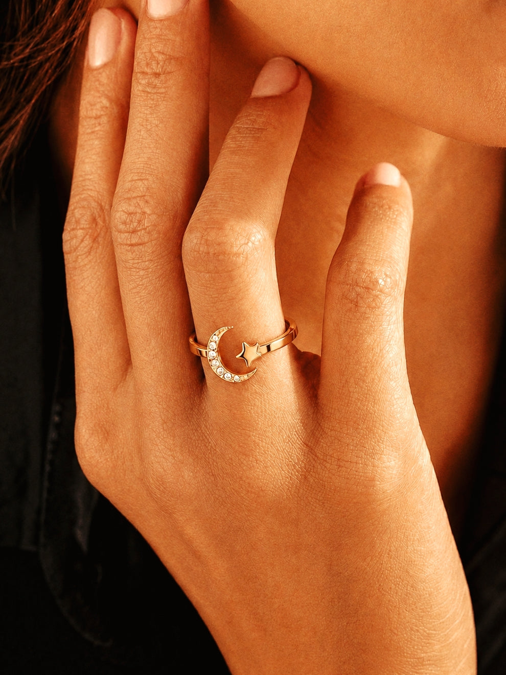 Moon & Star Solitaire Ring