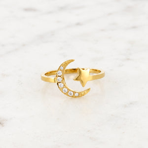 Moon & Star Solitaire Ring