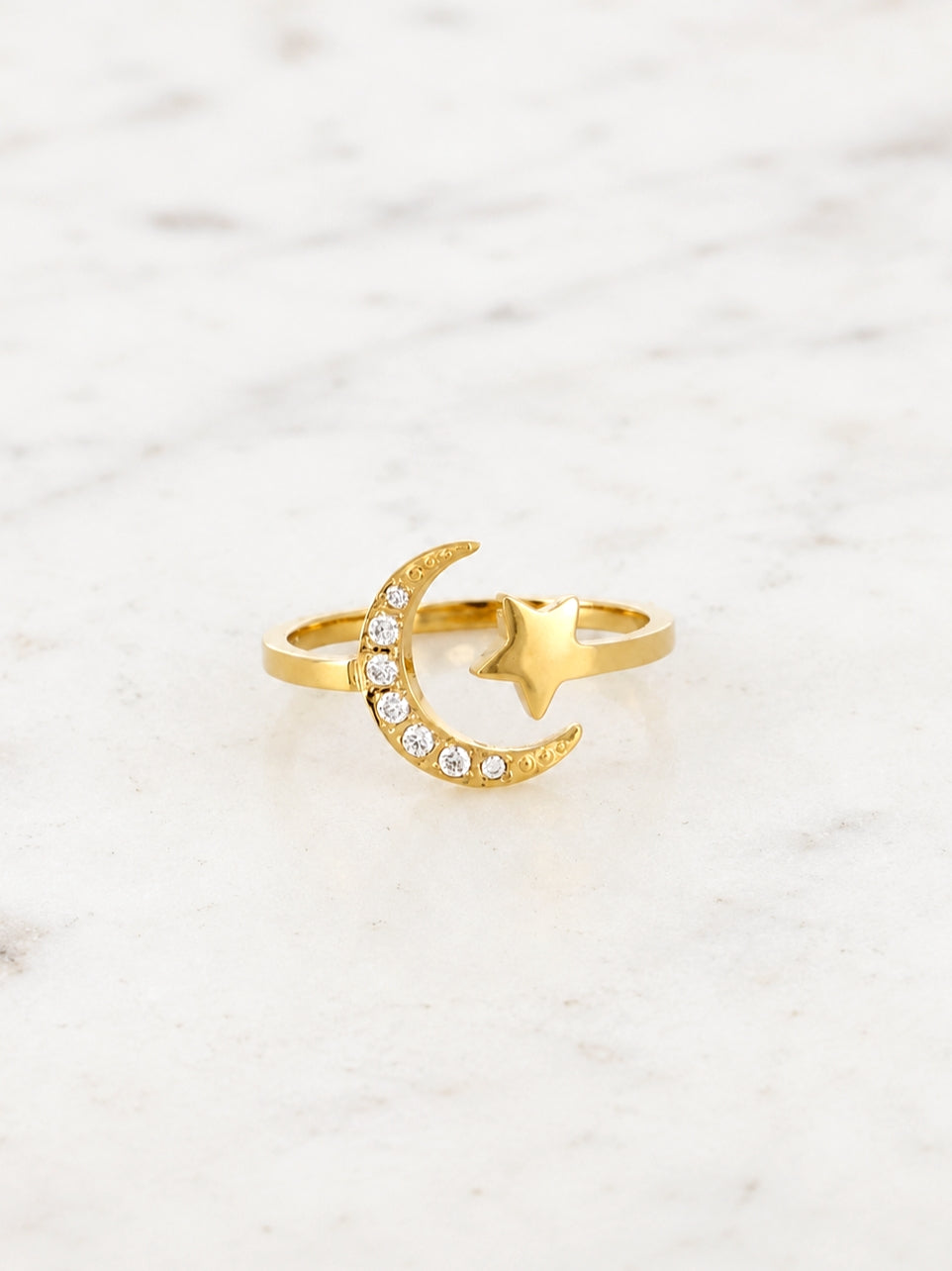 Moon & Star Solitaire Ring