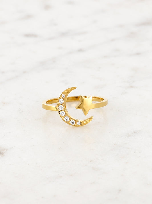 Moon & Star Solitaire Ring