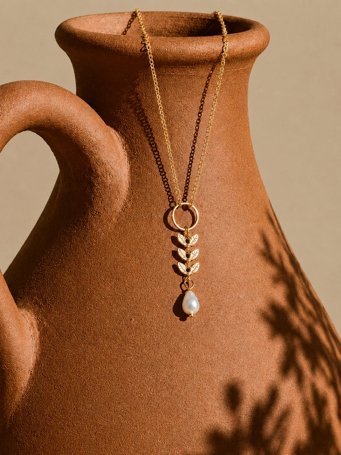 Atlas Leaf and Pearl Necklce