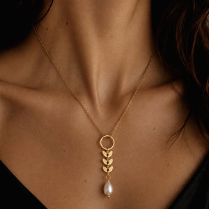 Atlas Leaf and Pearl Necklce