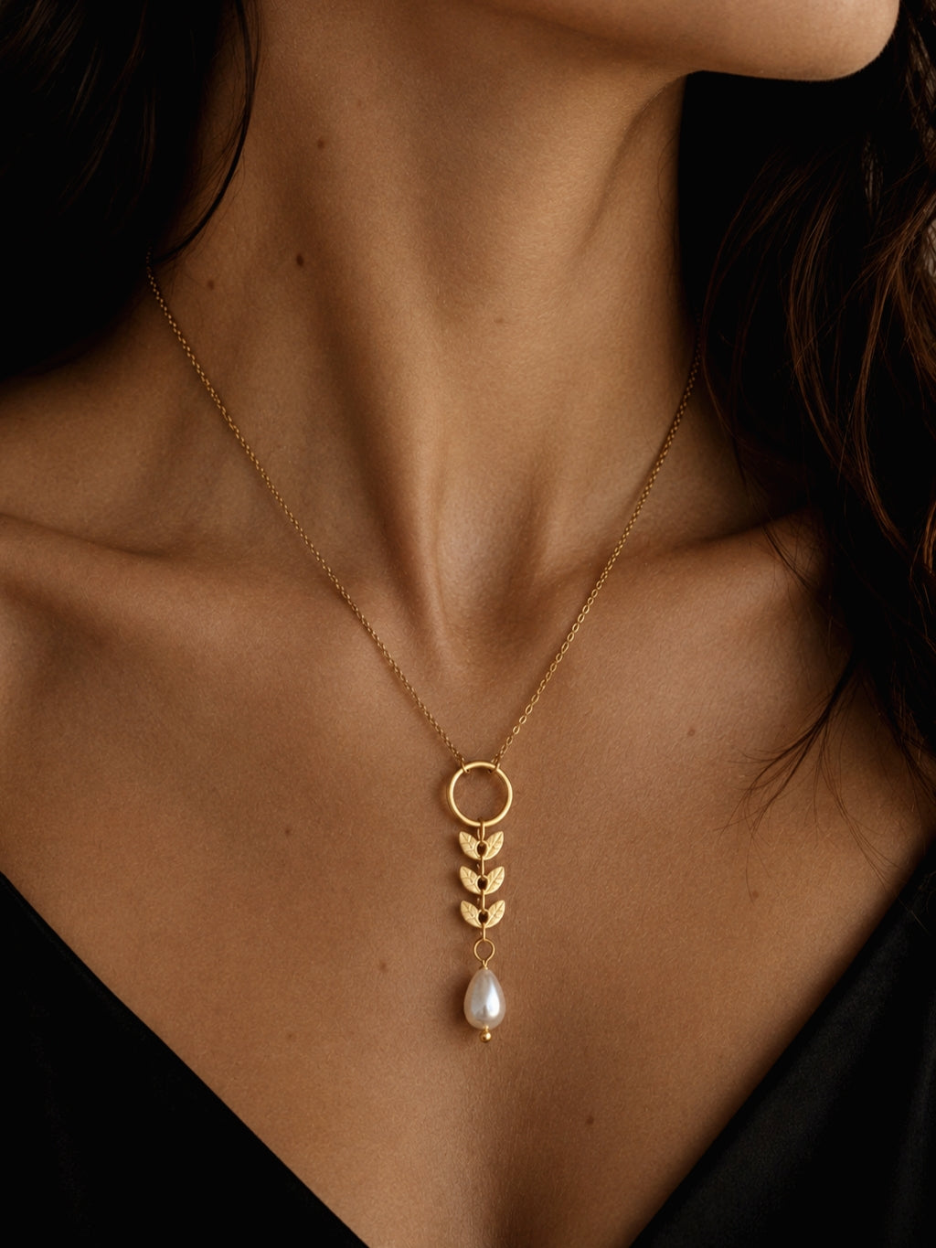 Atlas Leaf and Pearl Necklce