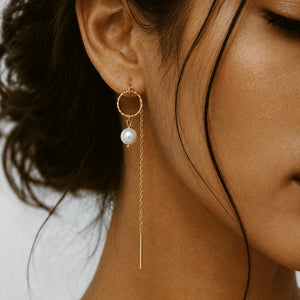 Serene Pearl Chain Earrings in Gold