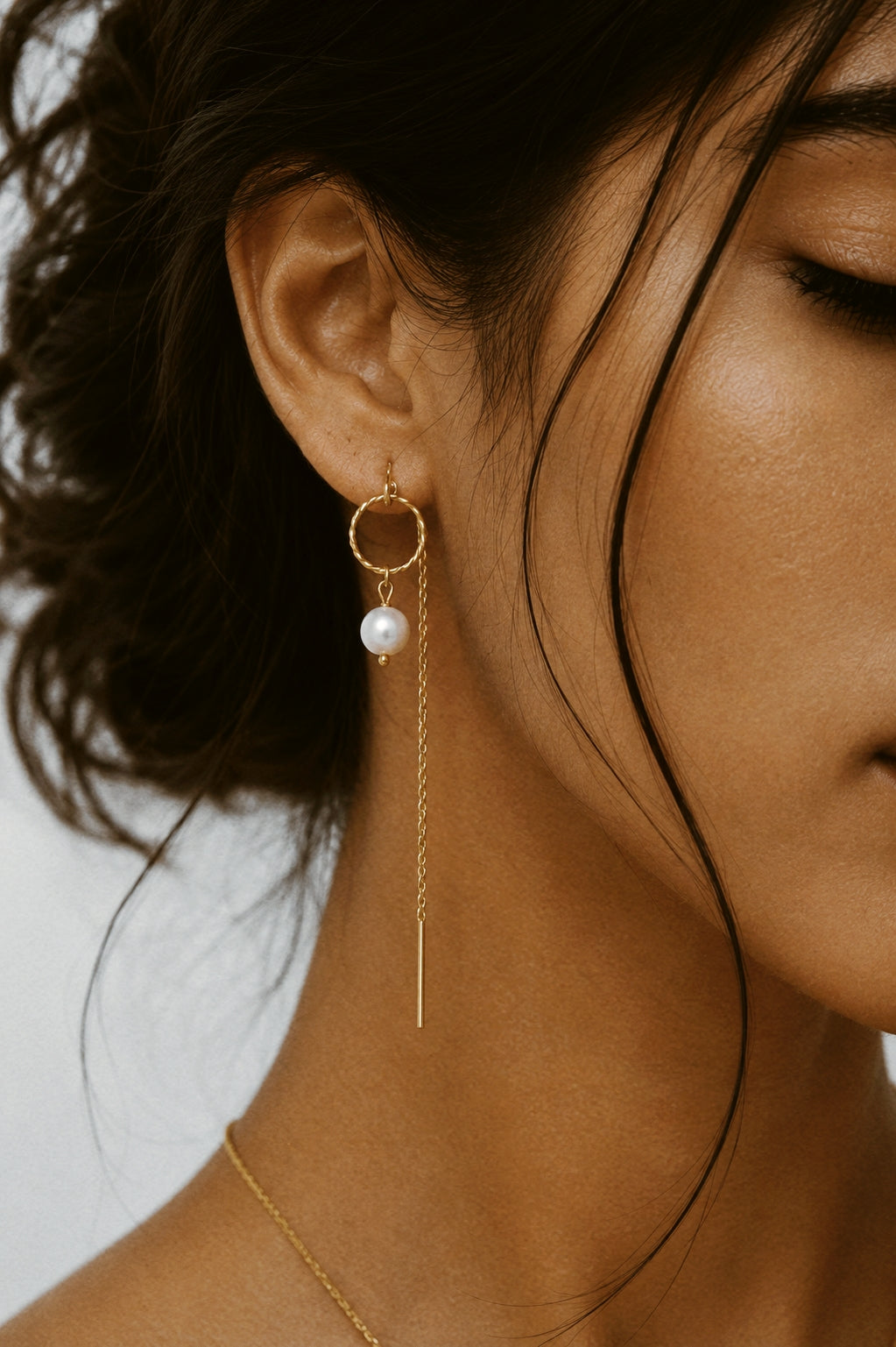 Serene Pearl Chain Earrings in Gold