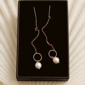 Serene Pearl Chain Earrings in Gold