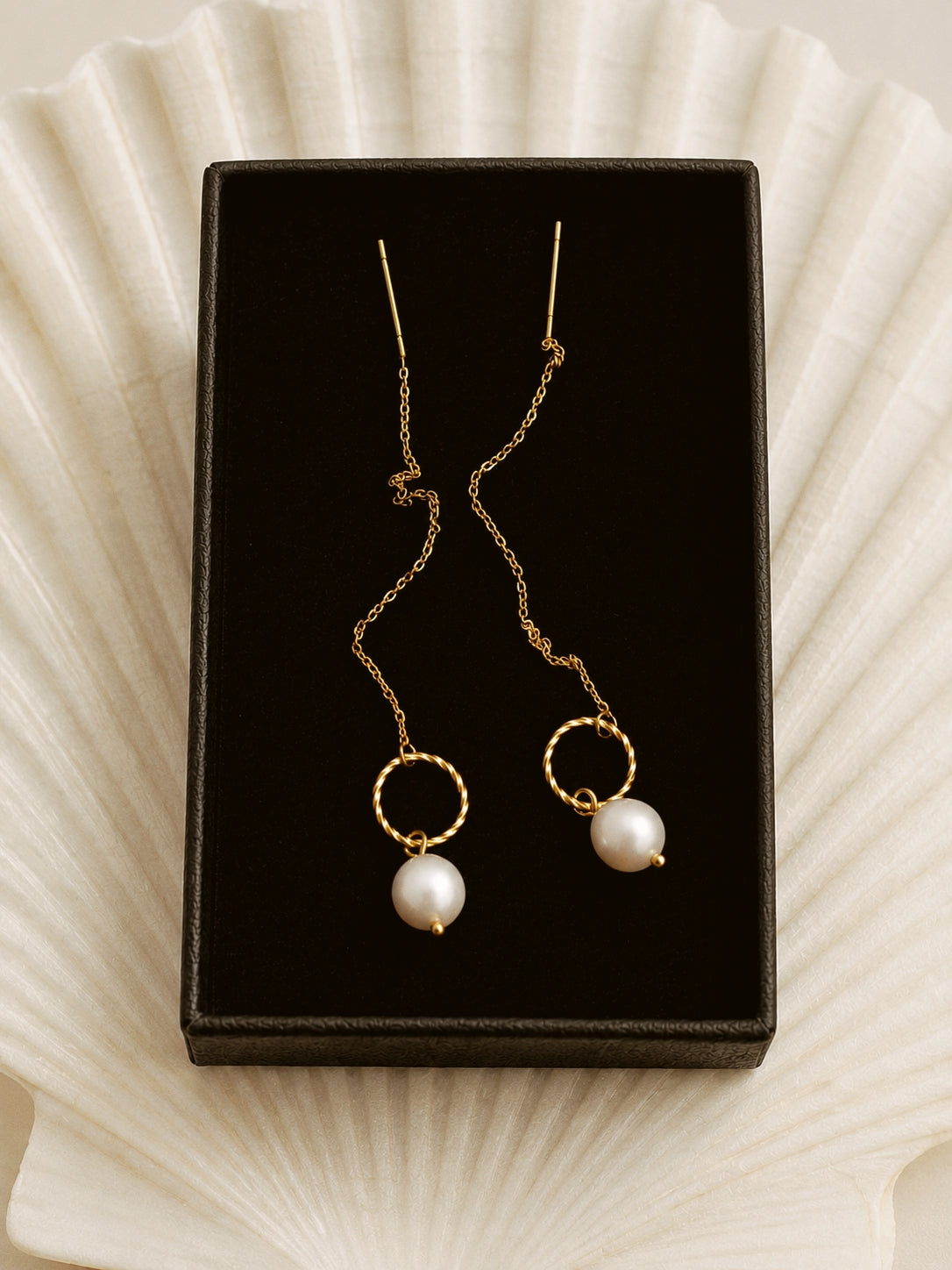 Serene Pearl Chain Earrings in Gold