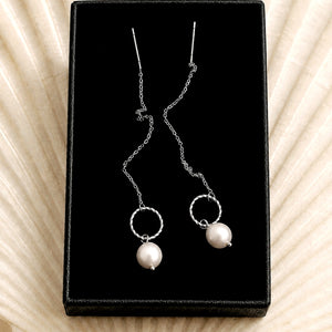 Serene Pearl Chain Earrings in Silver