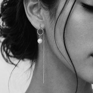 Serene Pearl Chain Earrings in Silver