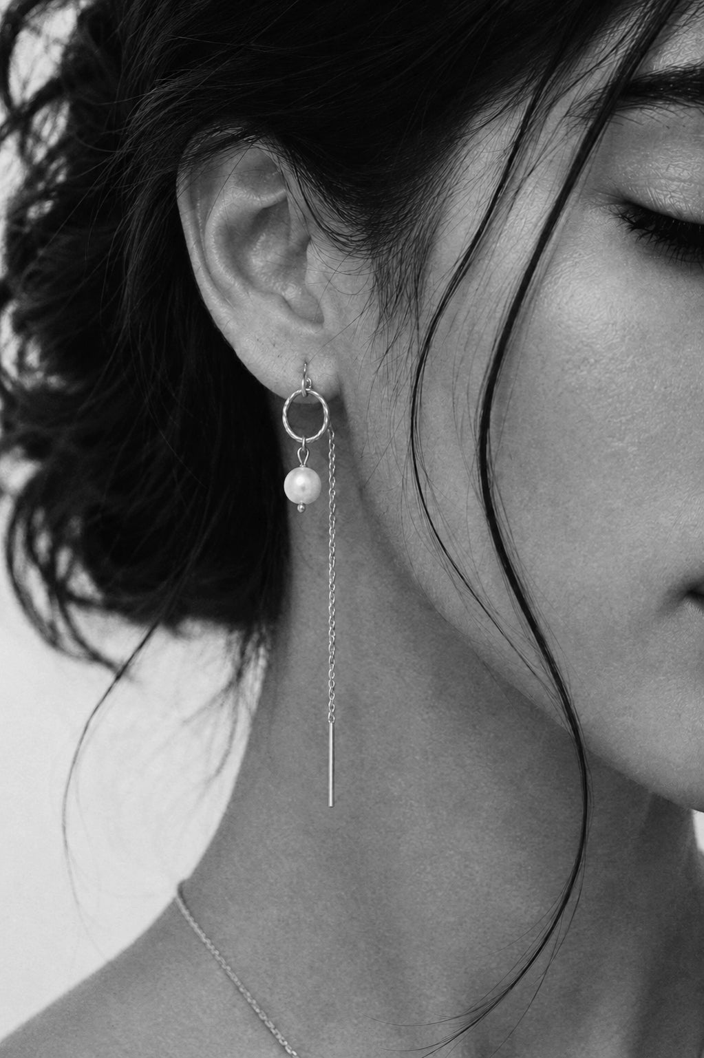 Serene Pearl Chain Earrings in Silver