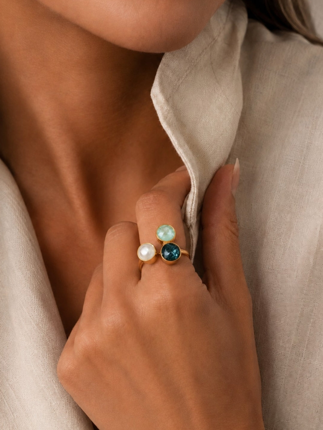 Emilie 3 Swarovski Stone Ring / Pink
