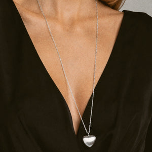 Valentine Long Heart Necklace in Silver