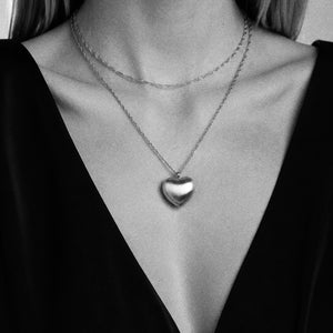 Valentine Long Heart Necklace in Silver