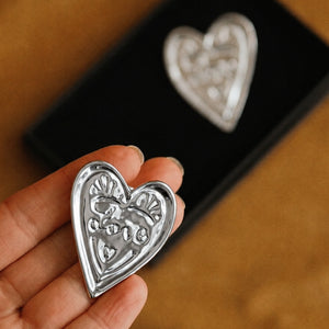Statement Love Heart Earrings in Silver