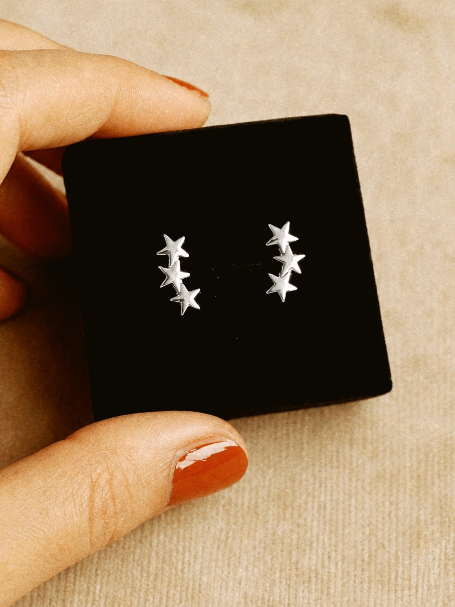 Special Three-Star Stud Earrings in Silver