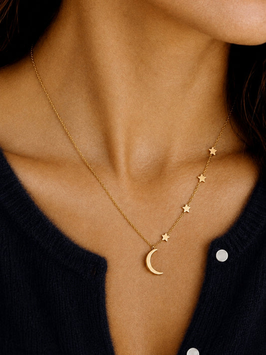 Rhiannon Moon And Stars Necklace Gold