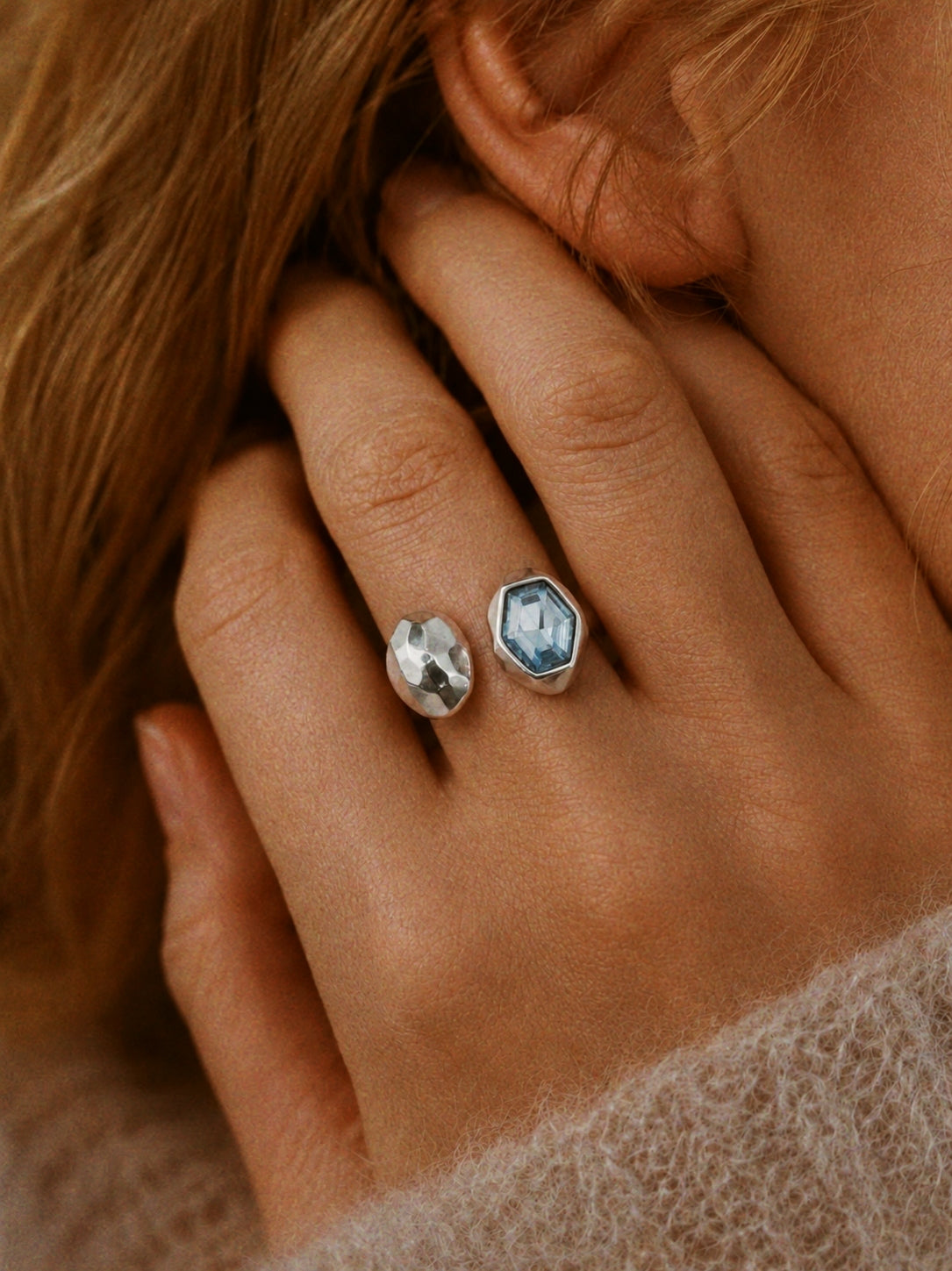 Francesca Open Ring / Blue & Silver