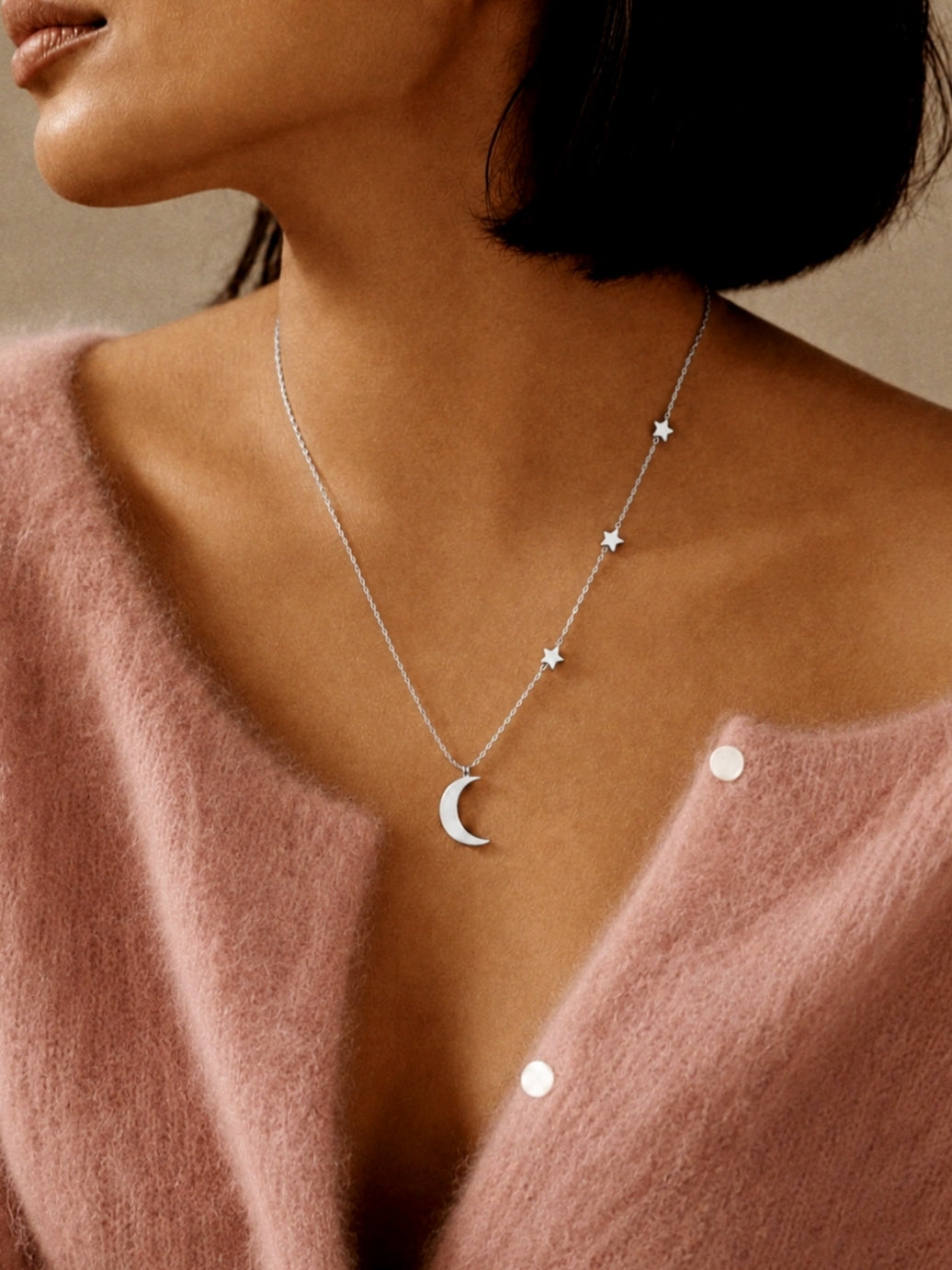 Rhiannon Moon And Stars Necklace Silver