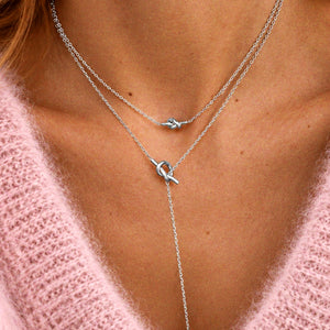 Long Two Knot Necklace in Silver