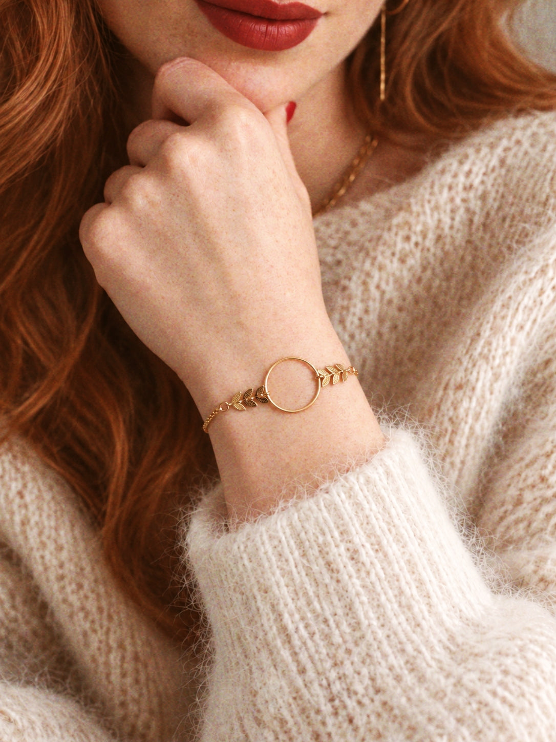 Atlas Adjustable Bracelet With Leaves / Gold