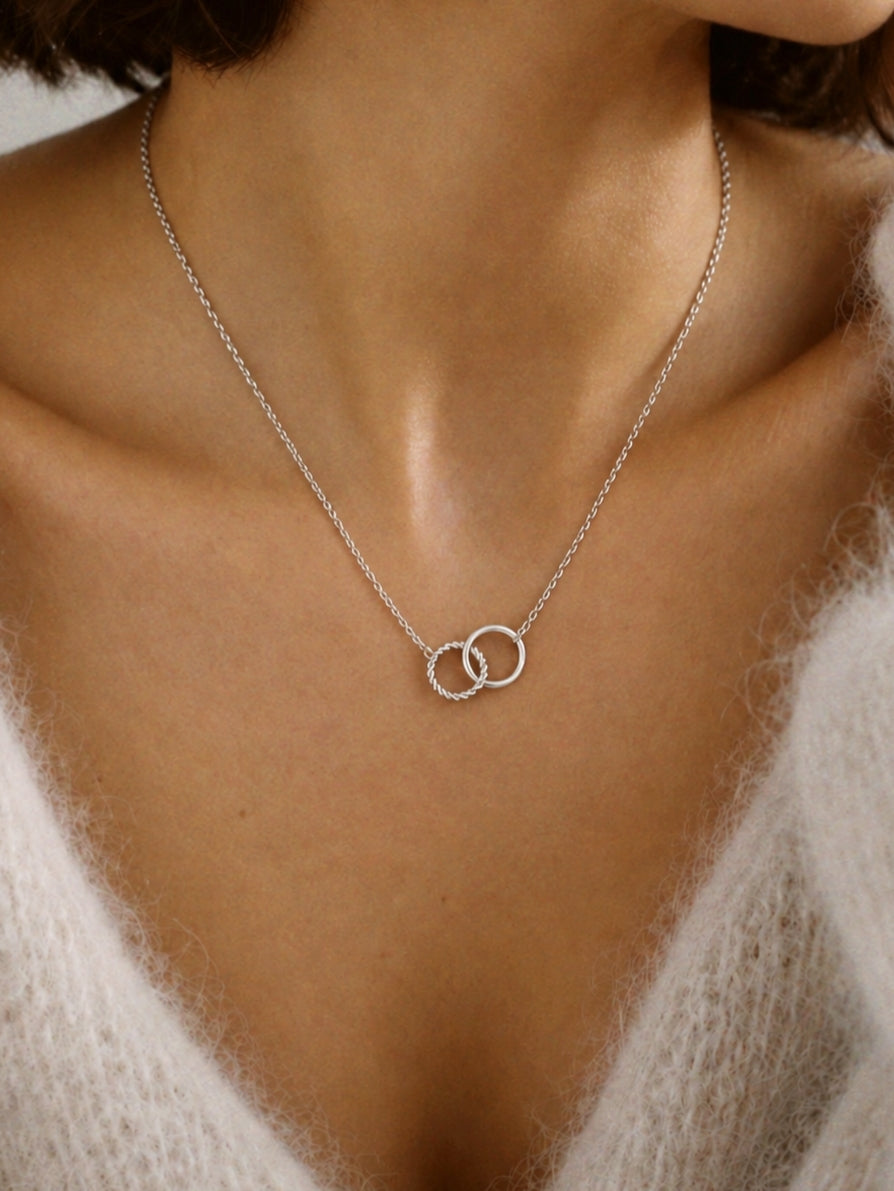 Two Circle Necklace in Silver