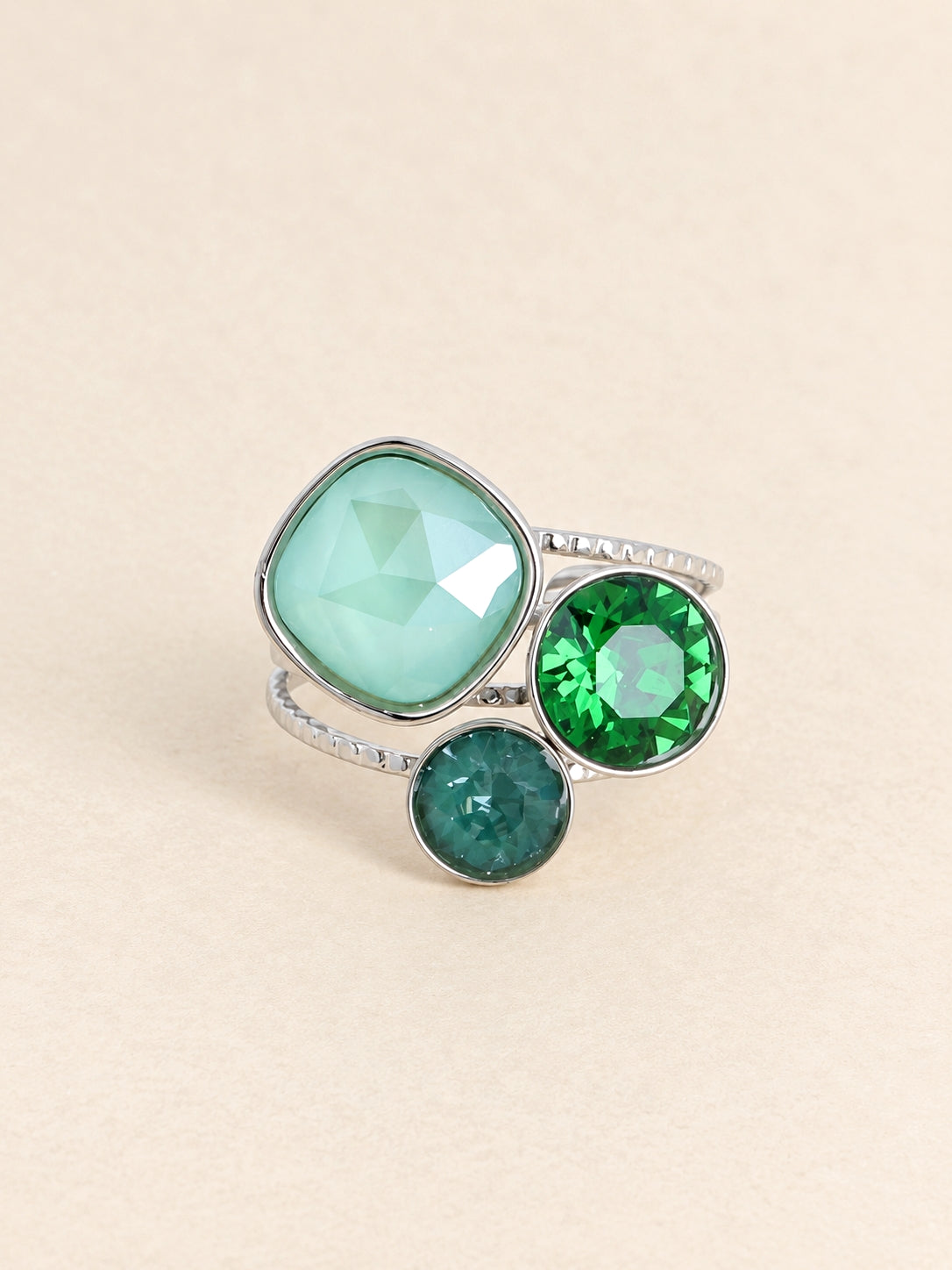 Lucie Swarovski Stone Ring / Green & Silver