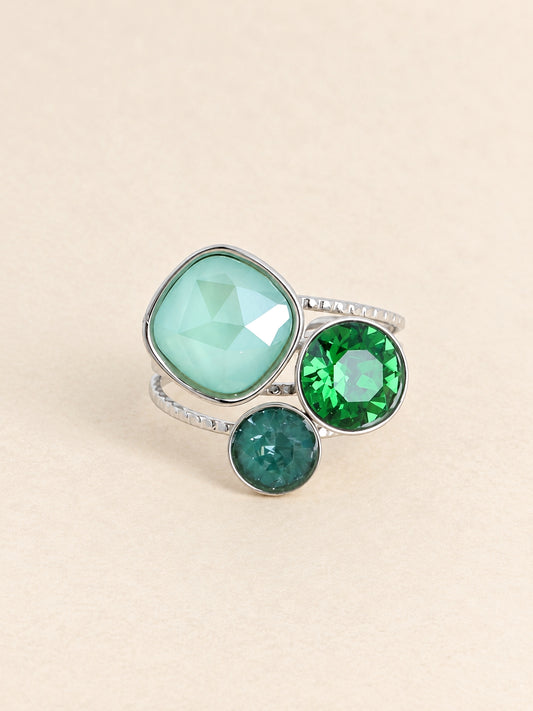 Lucie Swarovski Stone Ring / Green & Silver