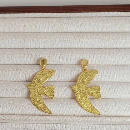 Unique Bird Design Dove Textured Drop Earrings