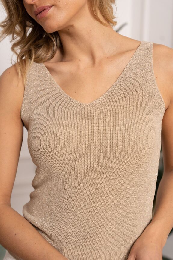 Lurex knit tank top with wide straps