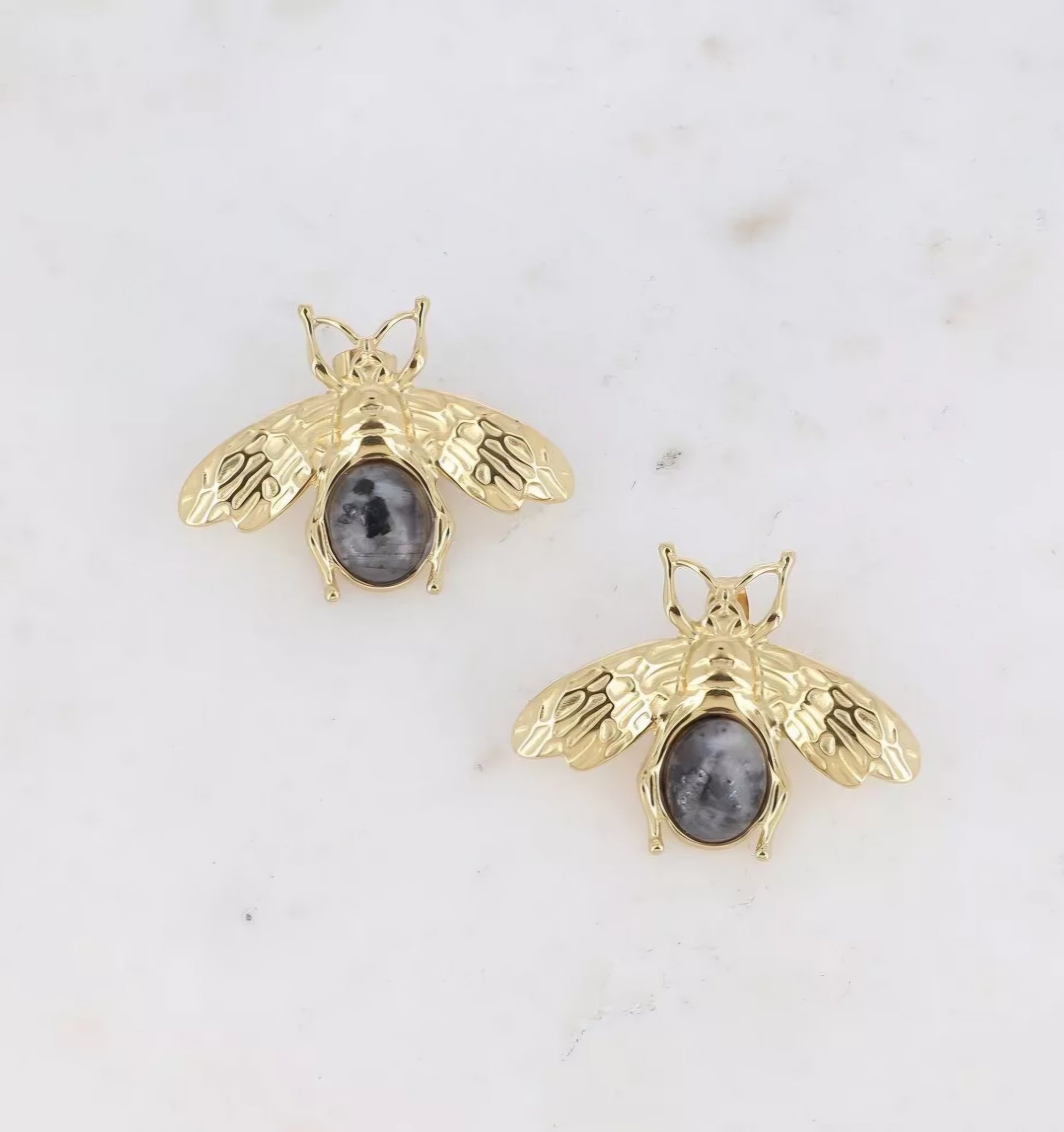 Vintage Style Large Bee Earrings with Labradorite