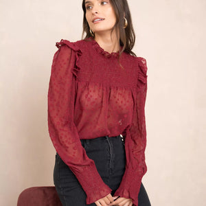 Blouse With Ruffled Collar And Sleeves