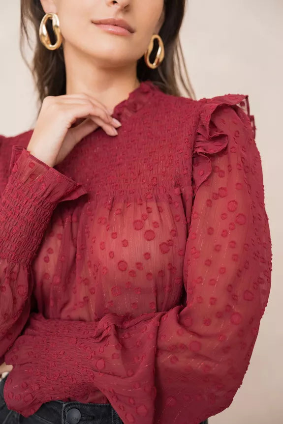 Blouse With Ruffled Collar And Sleeves