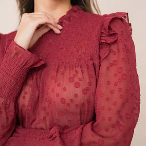 Blouse With Ruffled Collar And Sleeves
