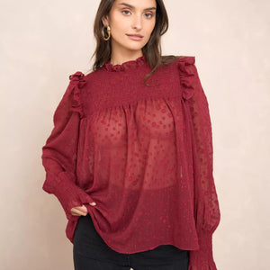 Blouse With Ruffled Collar And Sleeves