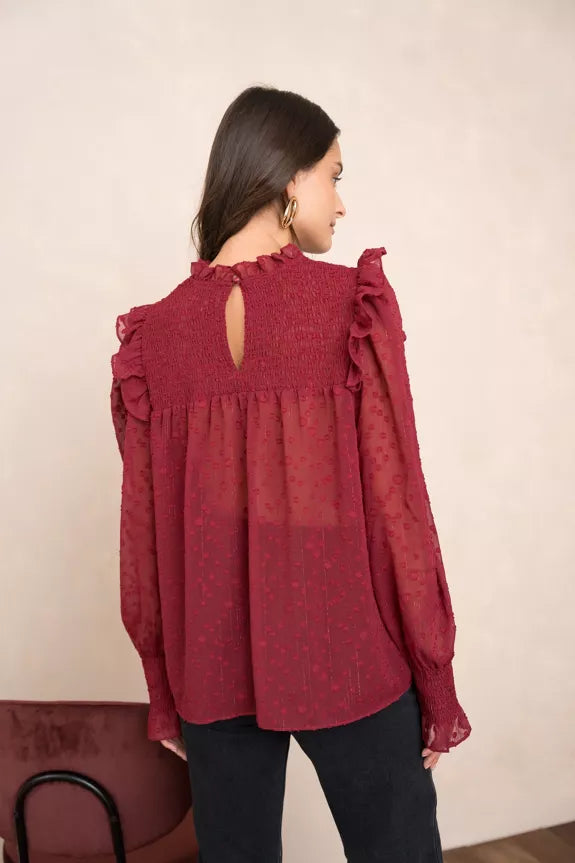 Blouse With Ruffled Collar And Sleeves