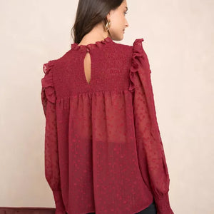 Blouse With Ruffled Collar And Sleeves
