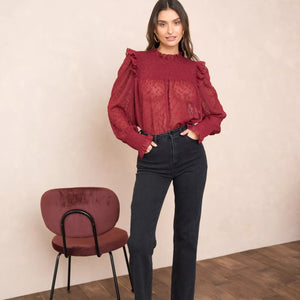 Blouse With Ruffled Collar And Sleeves