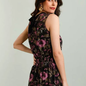 Romantic top with purple rose pattern