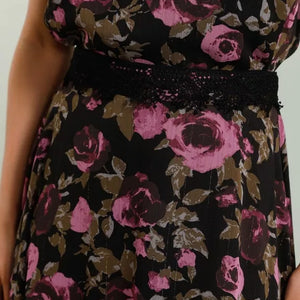 Romantic skirt with purple rose pattern