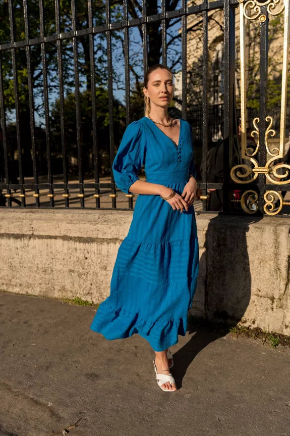 Taylor Long Openwork Cotton Dress Blue