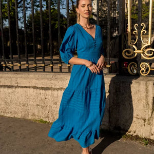 Taylor Long Openwork Cotton Dress Blue