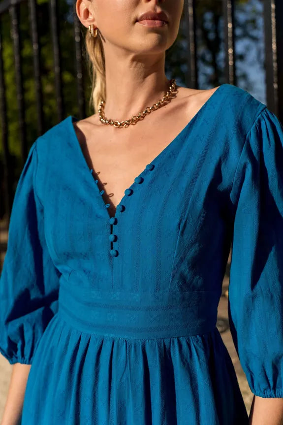 Taylor Long Openwork Cotton Dress Blue