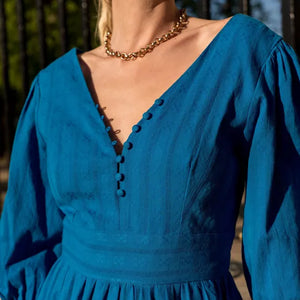 Taylor Long Openwork Cotton Dress Blue